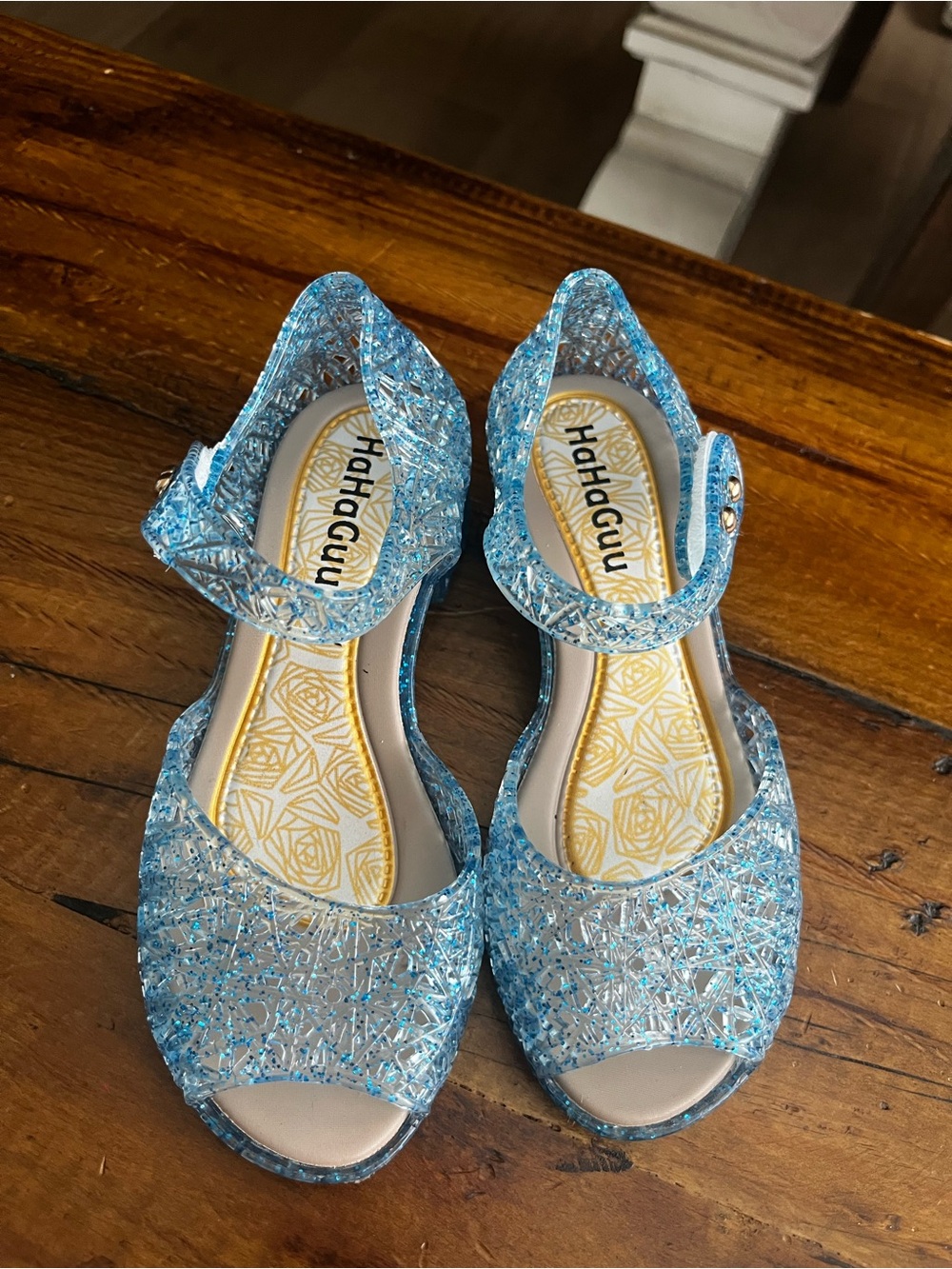 Girls' Blue Glitter Jelly Sandals